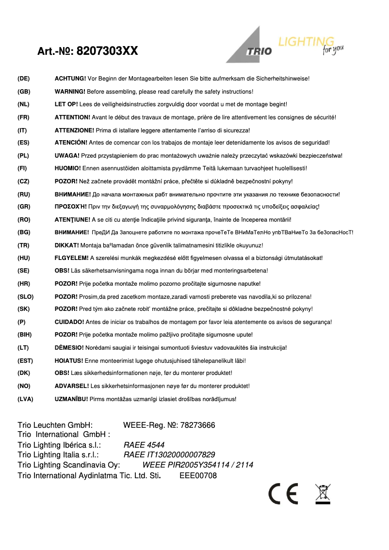 Page 1 de la notice Manuel utilisateur Trio Lighting Ontario 820730379