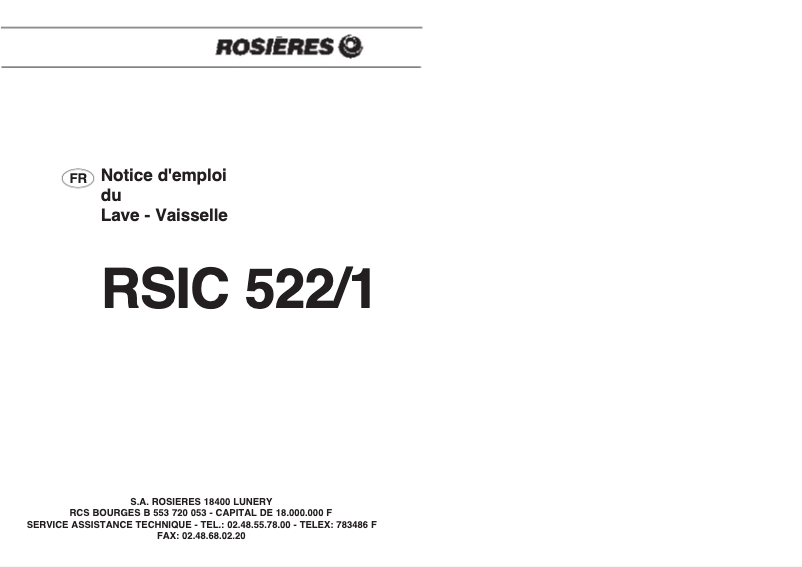 Page 1 de la notice Manuel utilisateur Rosieres RSIC522/1RB