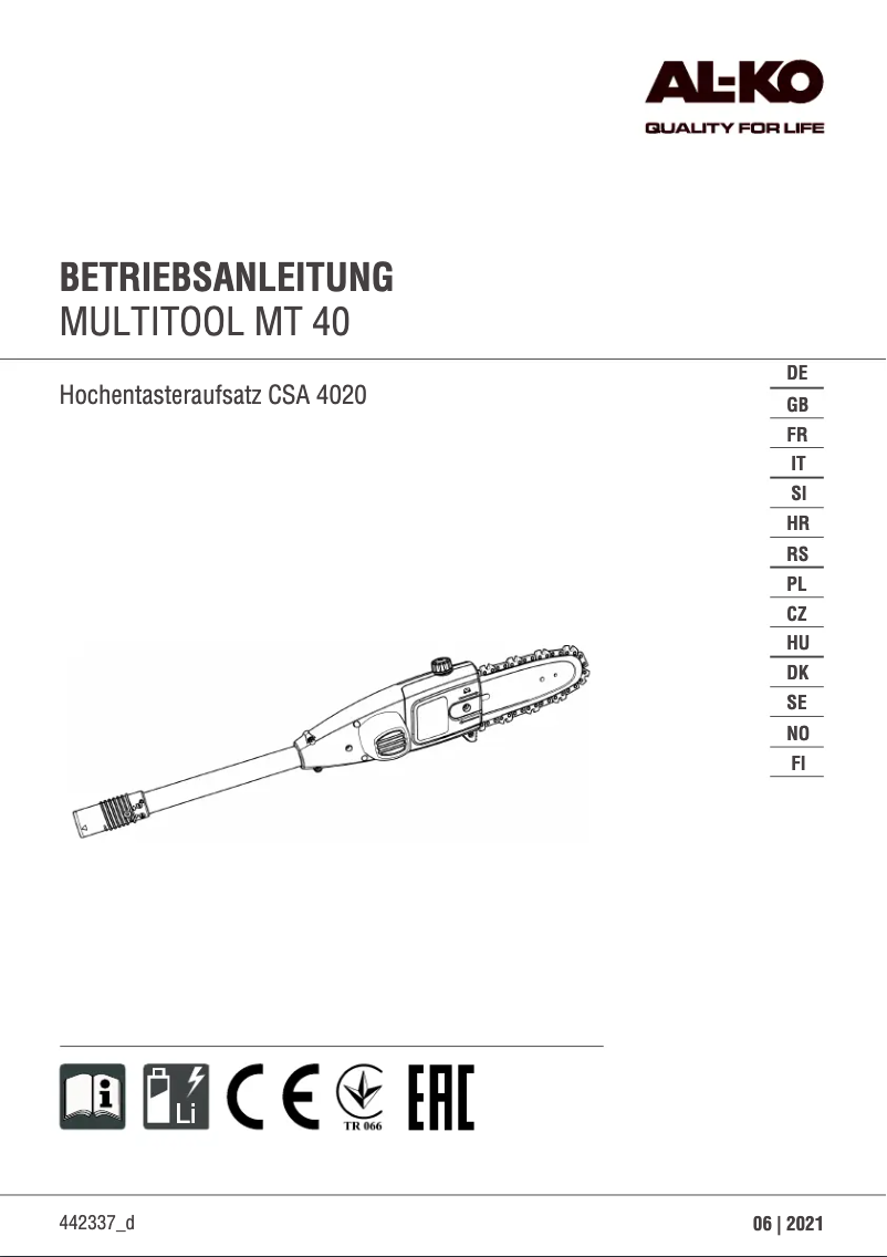 Page n°1 - Manuel utilisateur AL-KO CSA 4020