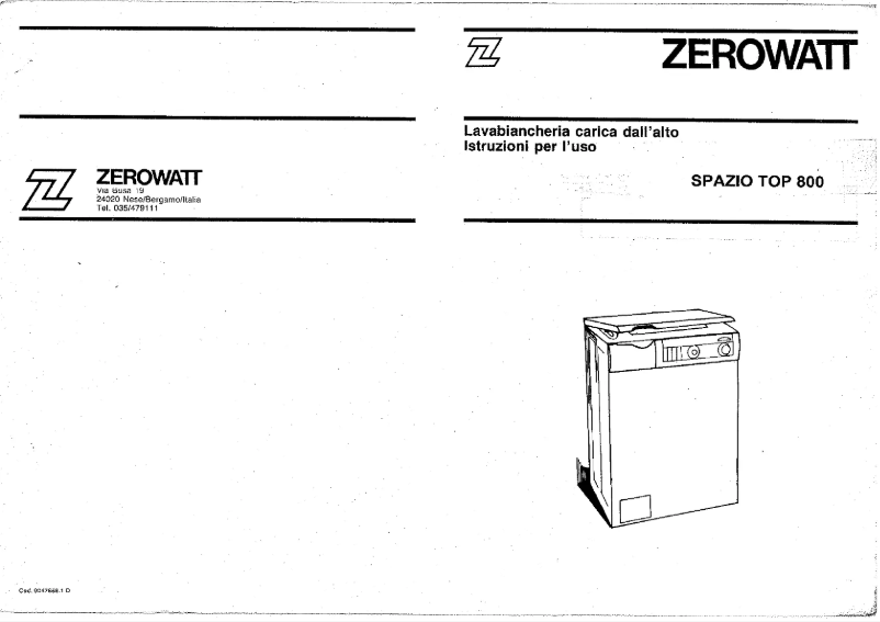 Image de la première page du manuel de l'appareil Spazio Top 800