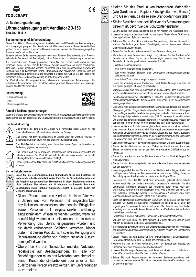 Page 1 de la notice Manuel utilisateur Toolcraft ZD-159