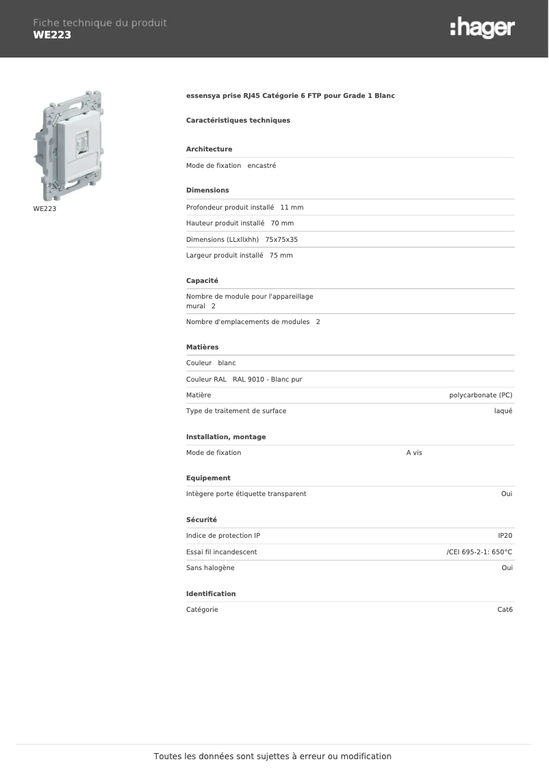 Image de la première page du manuel de l'appareil WE223