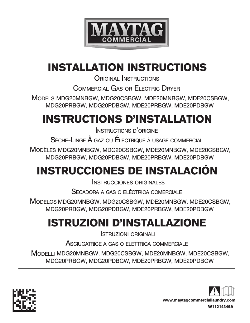 Page 1 de la notice Guide d'installation Maytag MDG20MNB
