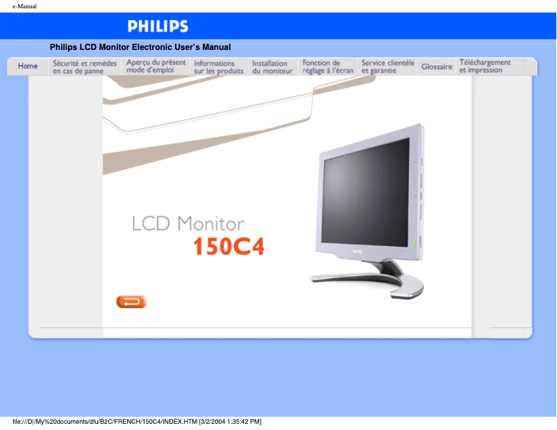 Page 1 de la notice Manuel utilisateur Philips 150C4FS