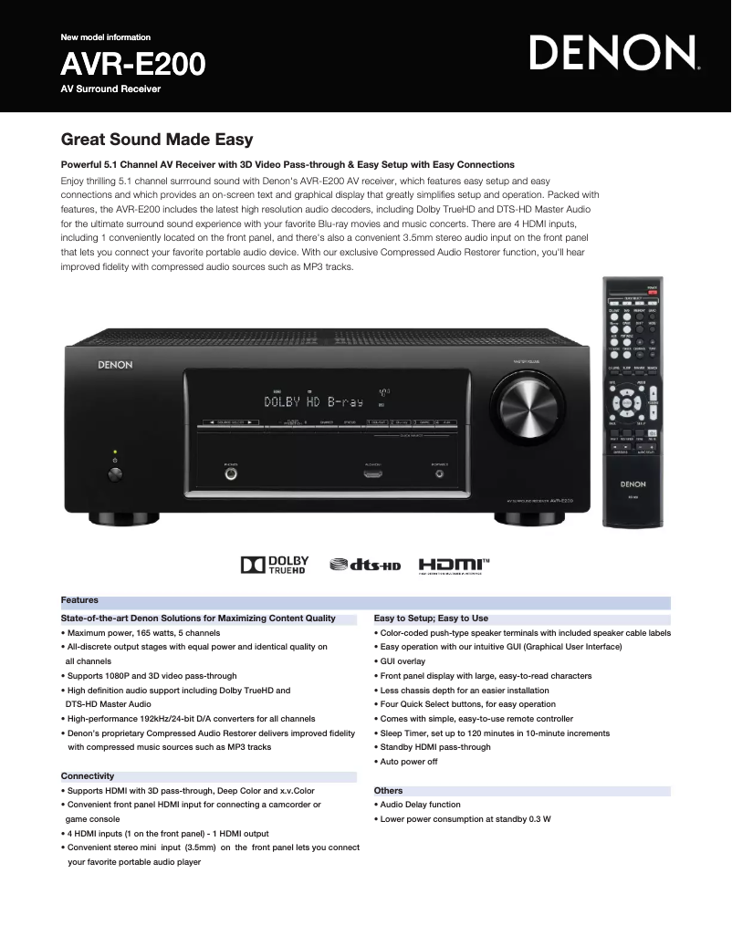 Page n°1 - Fiche technique Denon AVR-E200