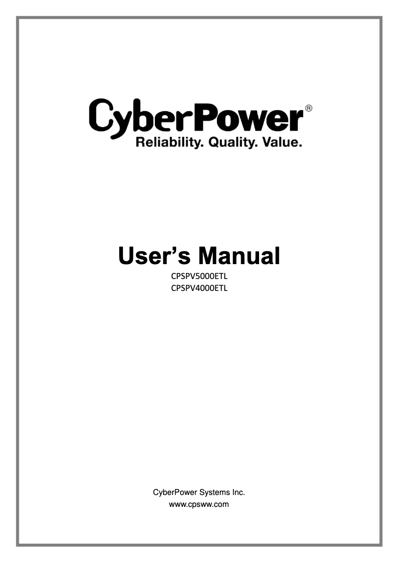 Page 1 de la notice Manuel utilisateur CyberPower CPSPV5000ETL