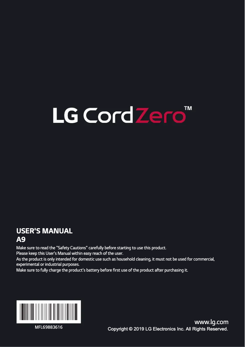 Page 1 de la notice Manuel utilisateur LG CordZero A9 Advanced