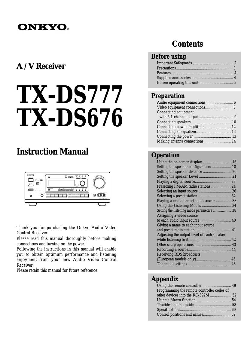 Image de la première page du manuel de l'appareil TX-DS676