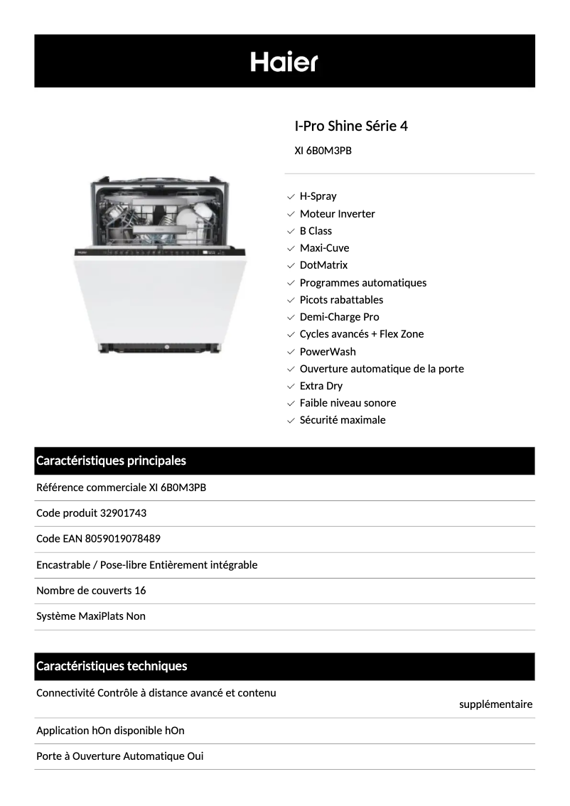 Page n°1 - Fiche technique Haier XI 6B0M3PB