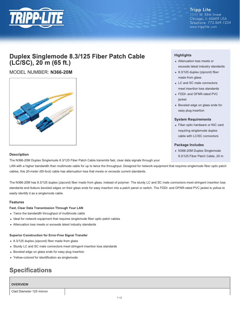 Page n°1 - Manuel utilisateur Tripp Lite N366-20M
