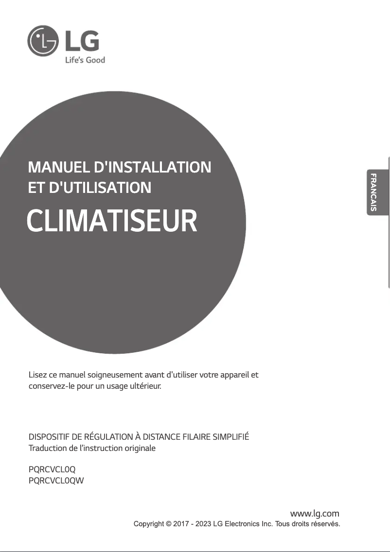 Image de la première page du manuel de l'appareil PQRCVCL0Q