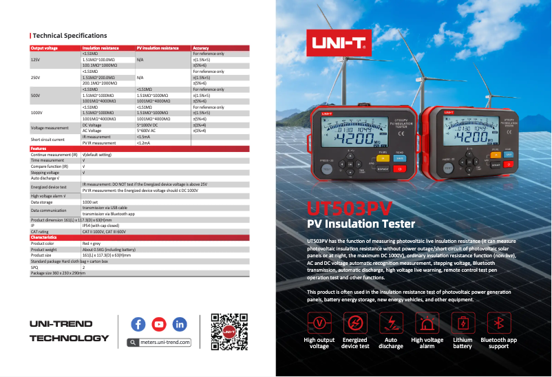 Page n°1 - Fiche technique Uni-T UT503PV