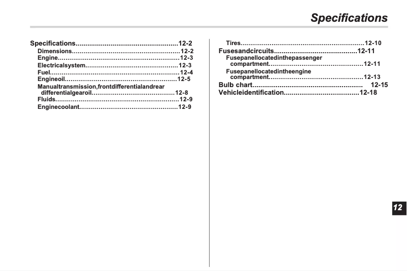 Página 1 del manual Ficha técnica Subaru Forester (2012)