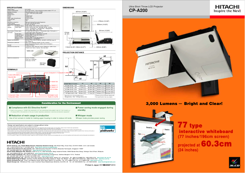 Page 1 de la notice Brochure Hitachi CP-A200
