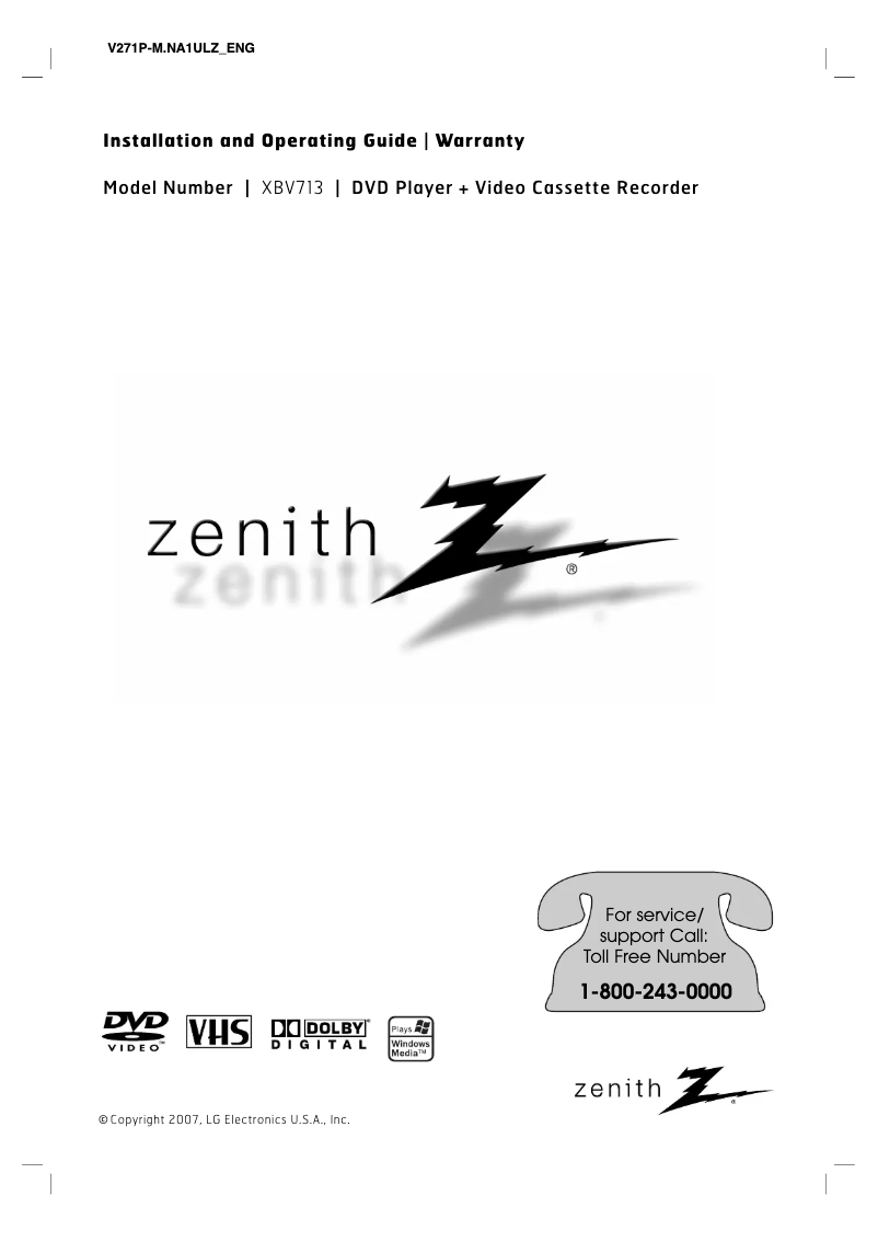 Page 1 de la notice Manuel utilisateur Zenith XBV713