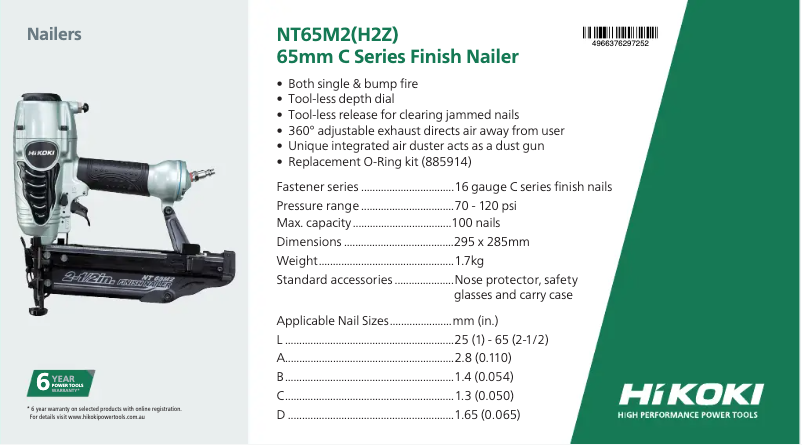 Page 1 of the manual Technical Sheet HiKOKI NT65M2