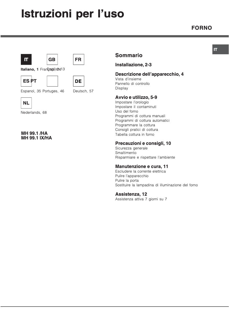 Image de la première page du manuel de l'appareil MH 99.1 IX/HA