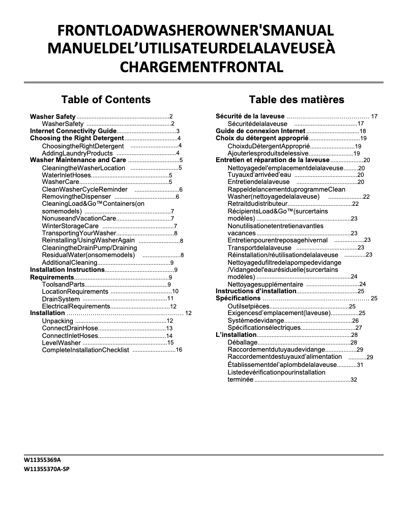 Page n°1 - Manuel utilisateur Whirlpool WFW8620HC