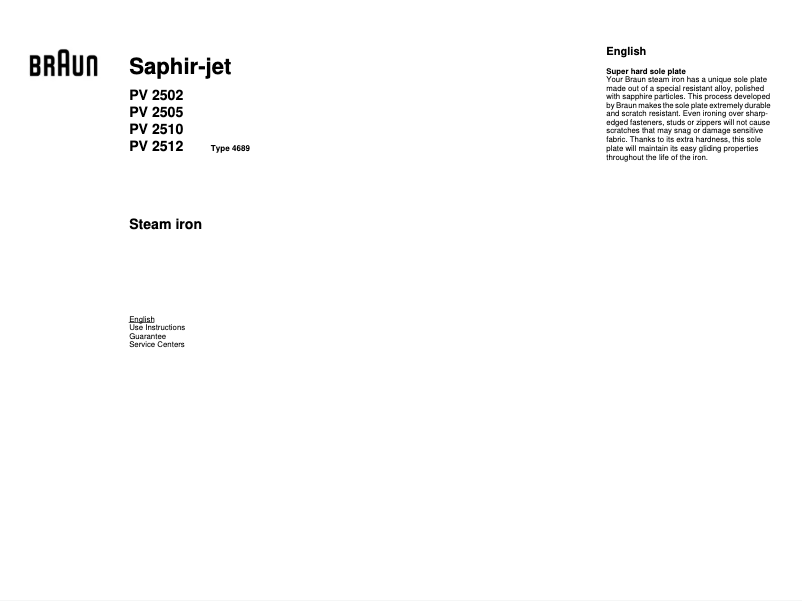 Page n°1 - Manuel utilisateur Braun Saphir-Jet PV 2510