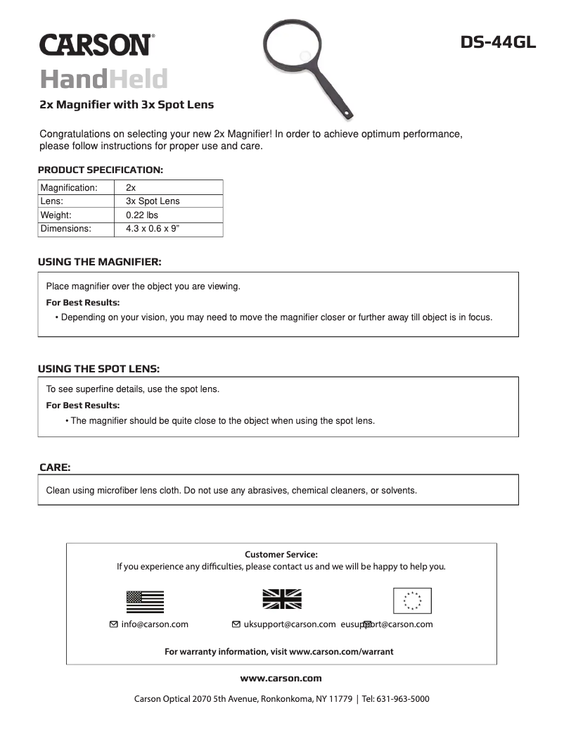 Page 1 de la notice Manuel utilisateur Carson HandHeld DS-44GL