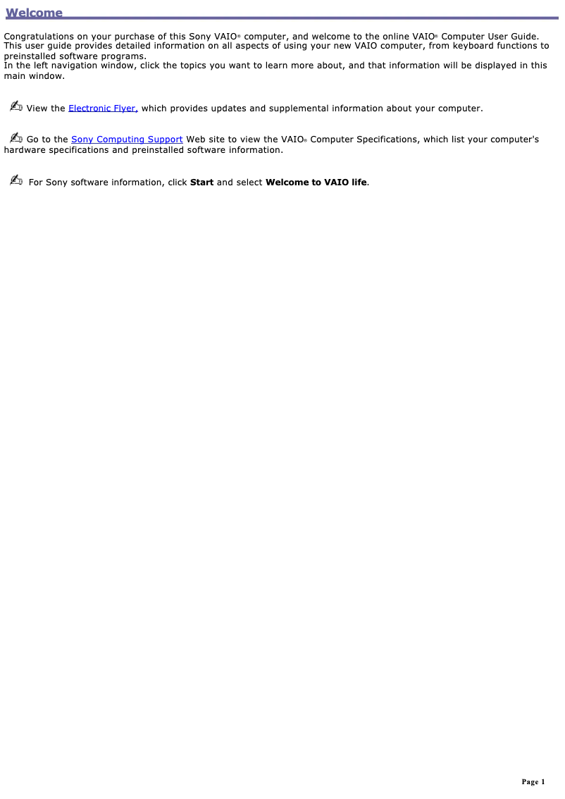 Page 1 de la notice Manuel utilisateur Sony Vaio VGN-A600