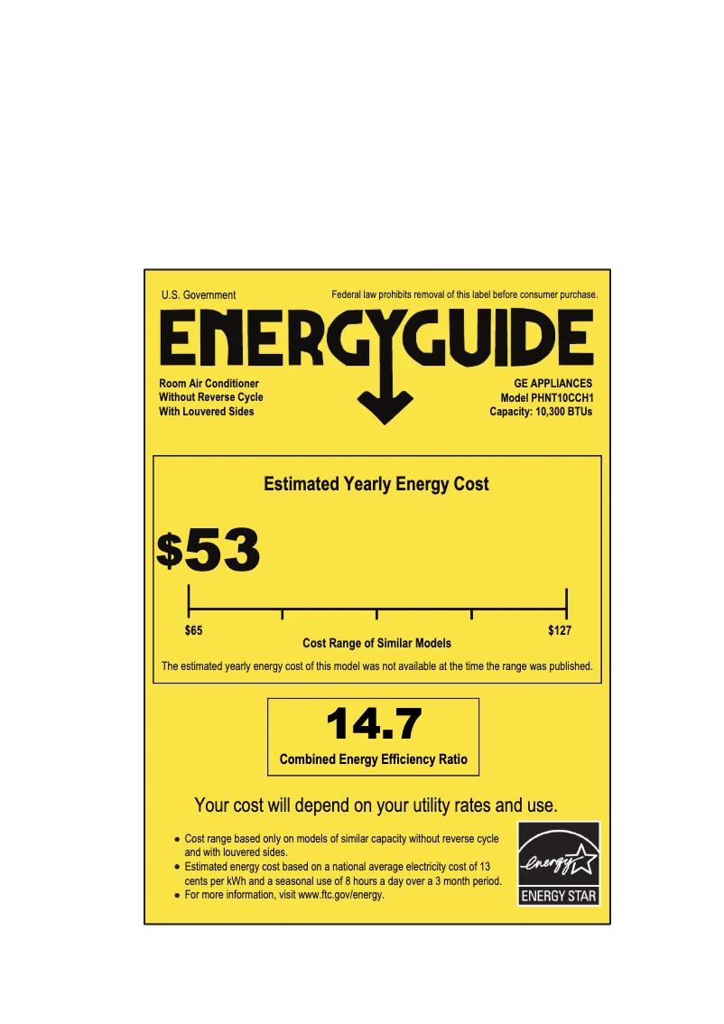 Page n°1 - Label énergétique GE Profile ClearView PHNT10CC