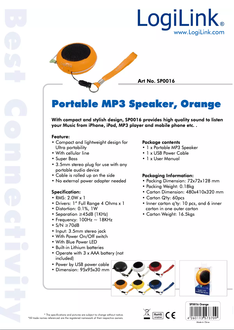 Page n°1 - Manuel utilisateur LogiLink SP0016