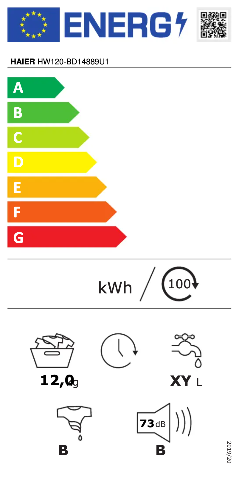 Page 1 de la notice Label énergétique Haier HW120-BD14889U1