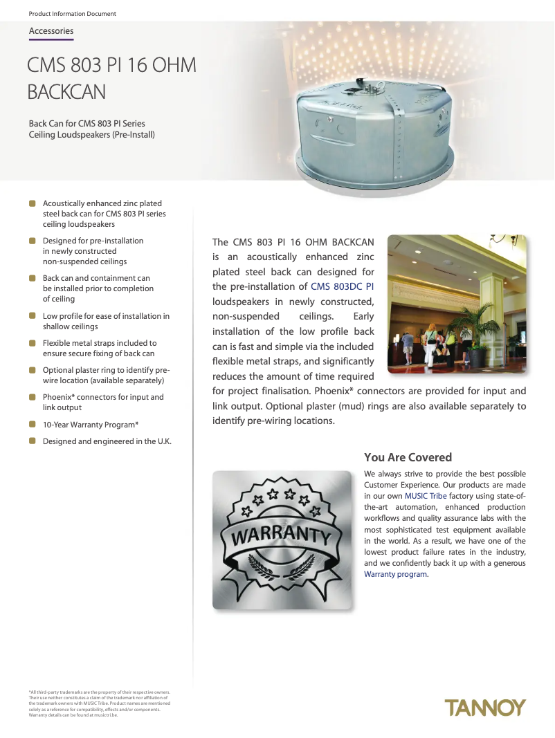 Page 1 de la notice Fiche technique Tannoy CMS 803