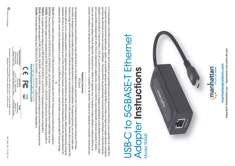 Image de la première page du manuel de l'appareil USB-C to 5GBASE-T Ethernet 153461