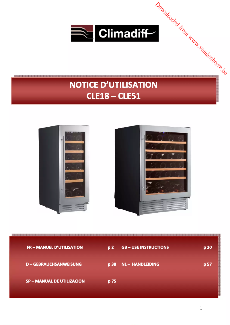 Page 1 de la notice Manuel utilisateur Climadiff CLE18