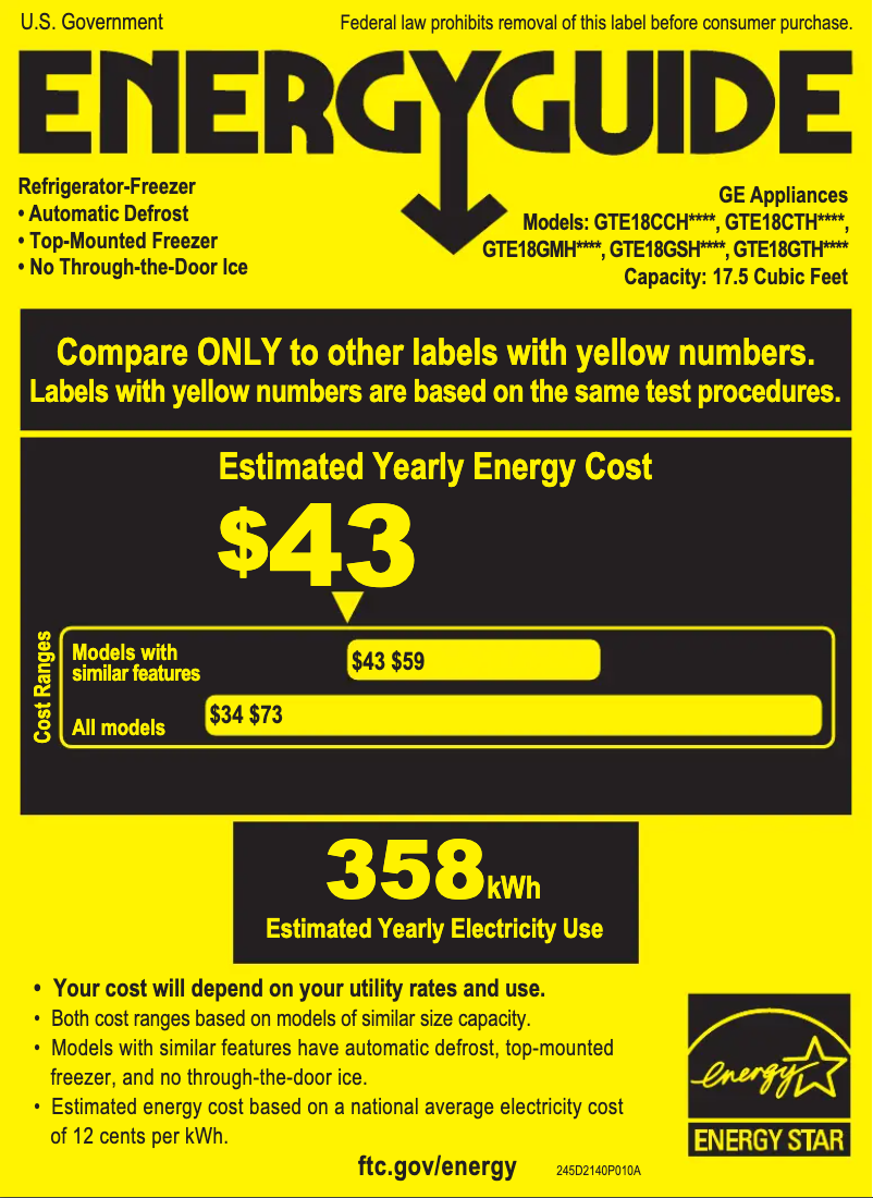 Page 1 of the manual Energy Label GE GTE18CTHWW