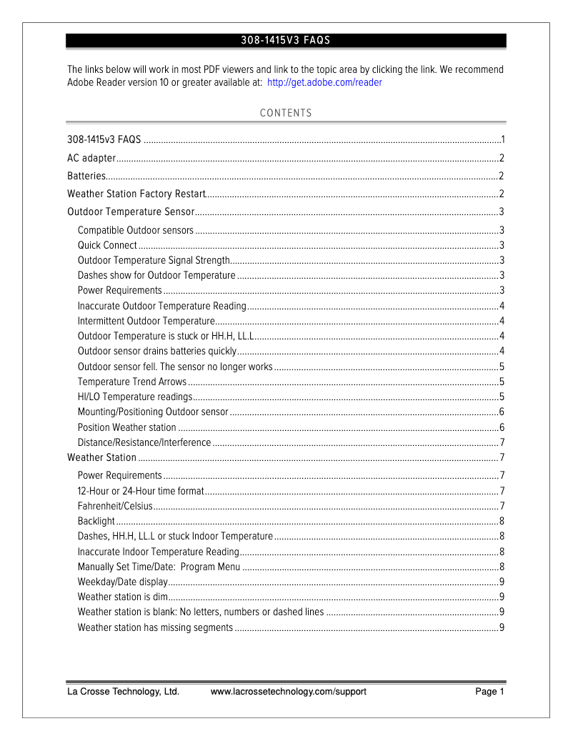 Page n°1 - FAQ La Crosse Technology 308-1415V4