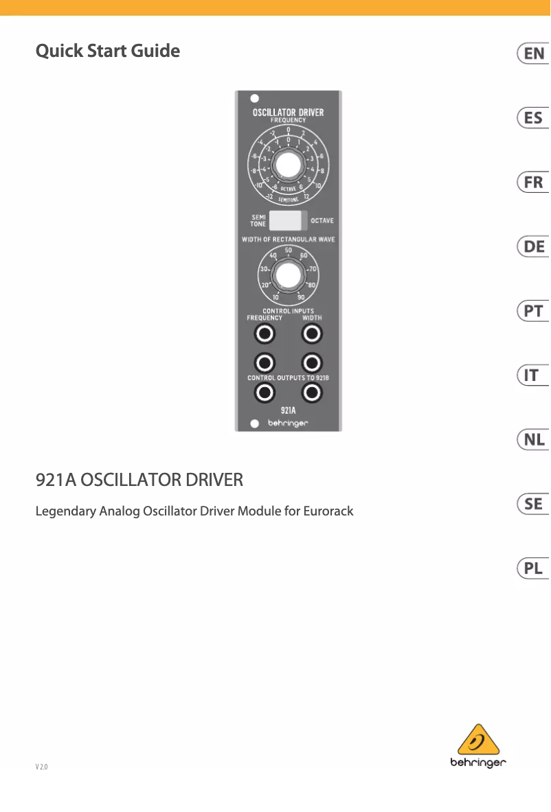 Page n°1 - Manuel utilisateur Behringer 921A Oscillator Driver