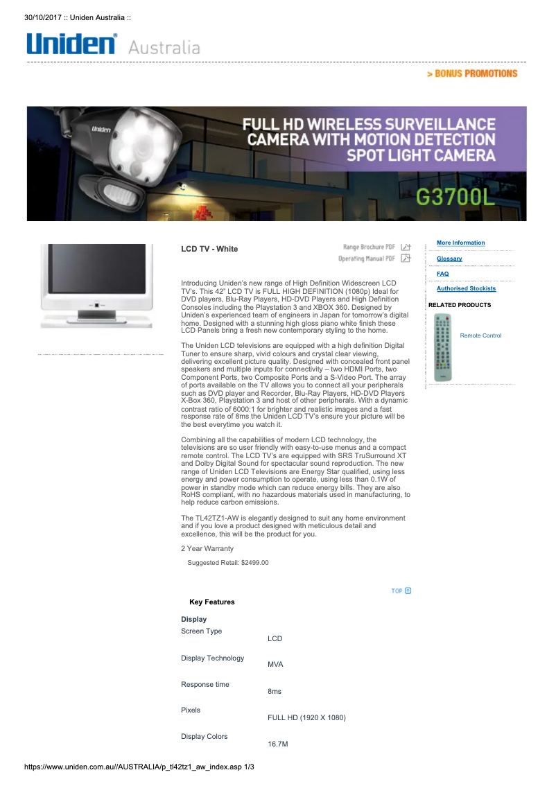 Image de la première page du manuel de l'appareil TL42TZ-AW