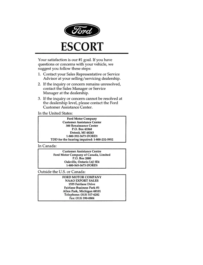 Page n°1 - Mode d'emploi Ford Escort (1996)