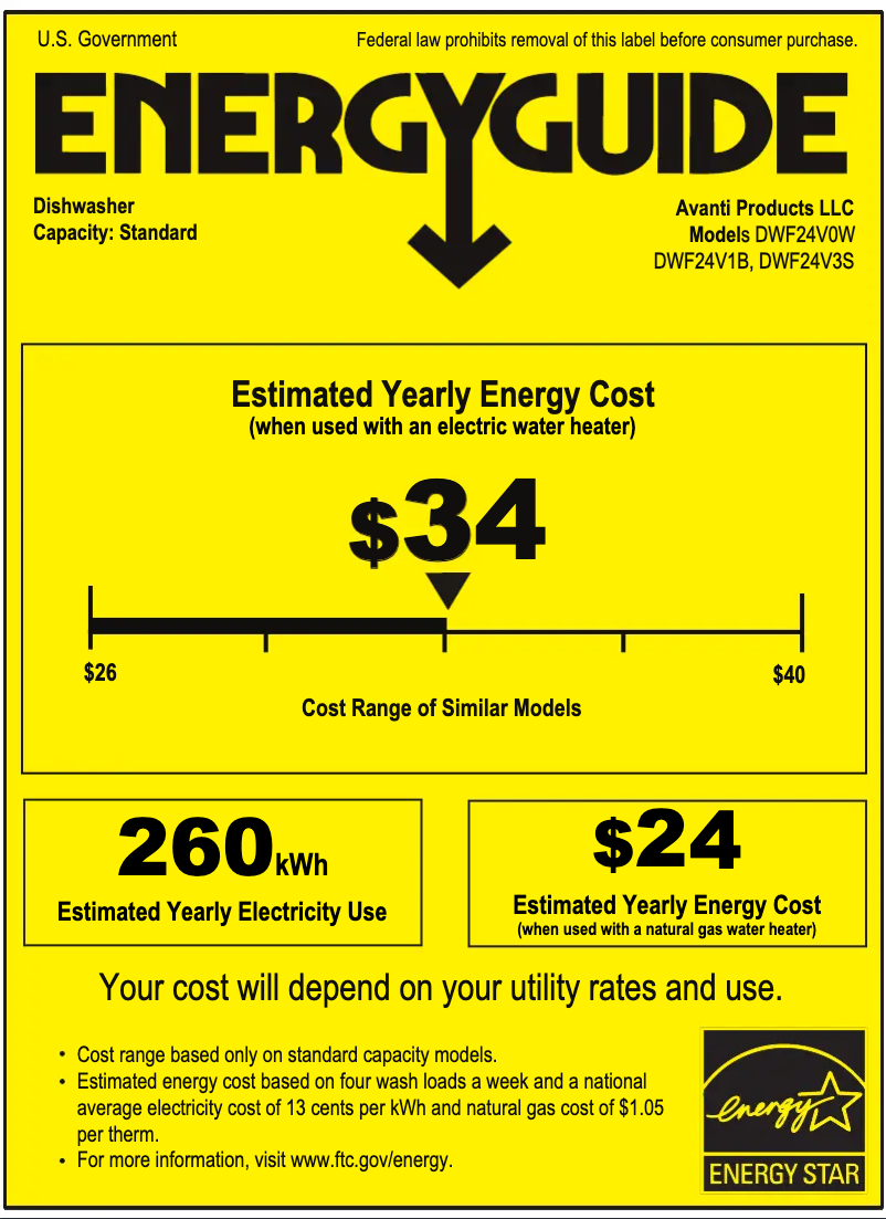 Page 1 de la notice Label énergétique Avanti DWF24V3S
