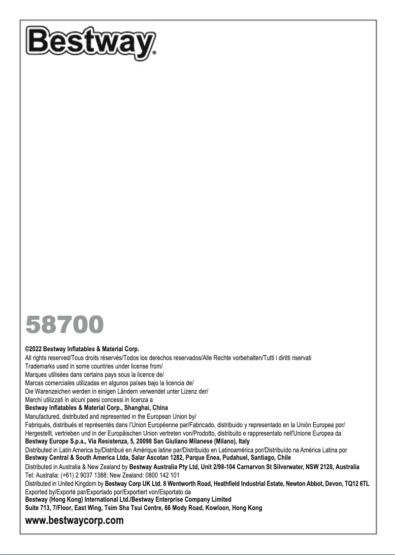 Page 1 de la notice Manuel utilisateur Bestway 58700