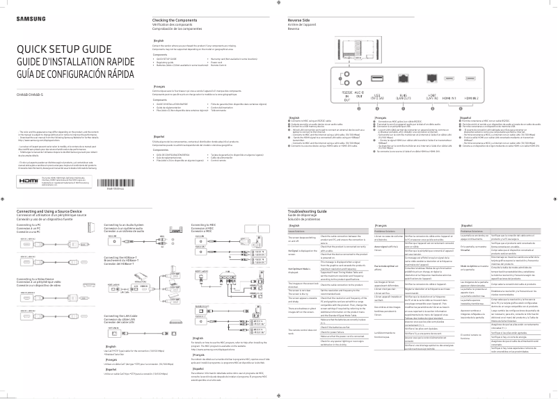 Page 1 de la notice Guide de démarrage rapide Samsung OH46B-S