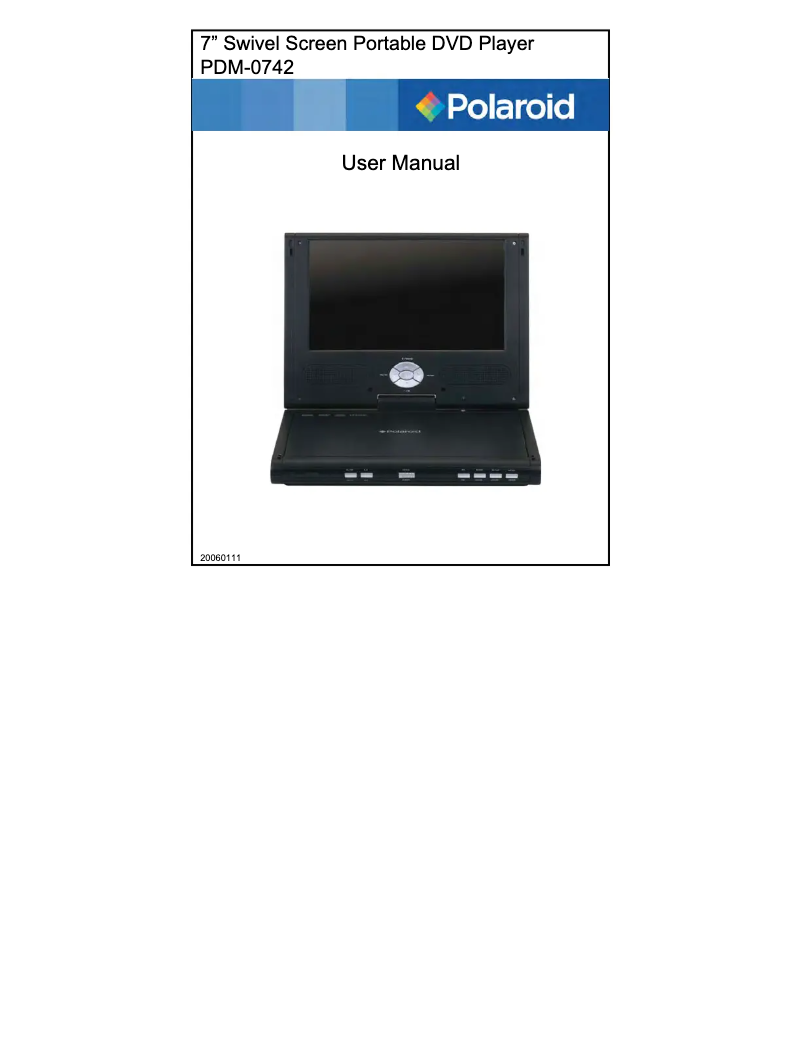 Page 1 de la notice Manuel utilisateur Polaroid PDM-0742