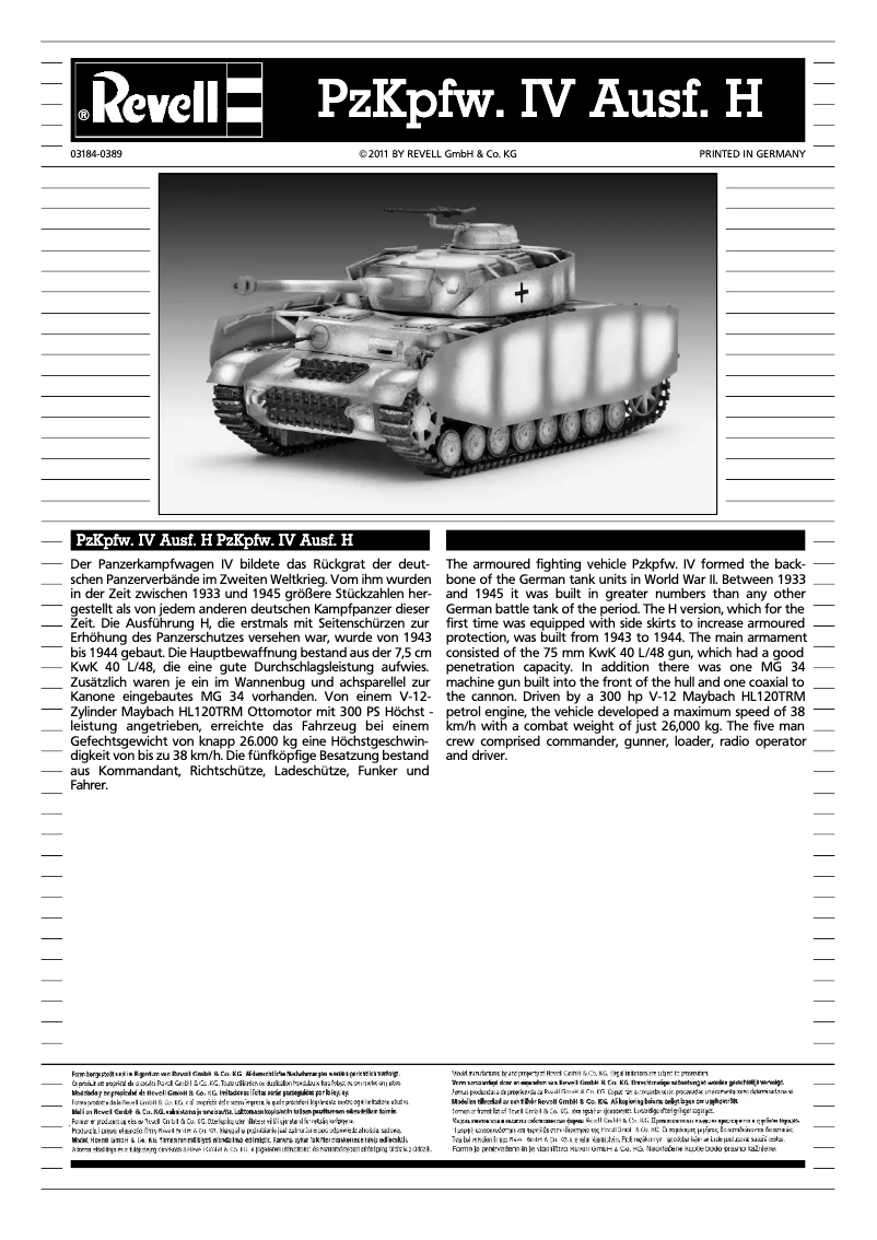 Page n°1 - Manuel utilisateur Revell PzKpfw. IV Ausf.H