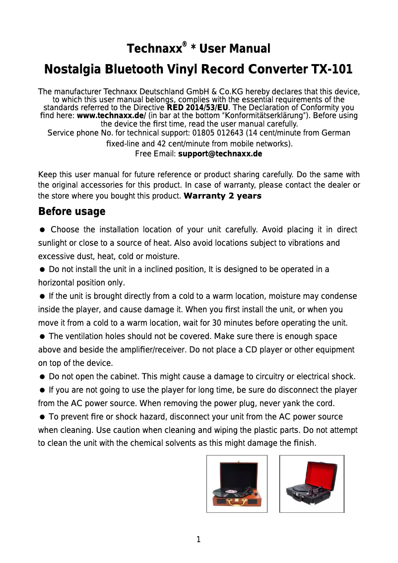 Page n°1 - Manuel utilisateur Technaxx TX-101