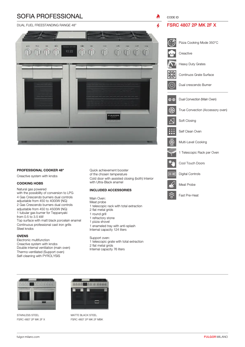 Page n°1 - Fiche technique Fulgor Milano FSRC 4807 2P MK 2F X