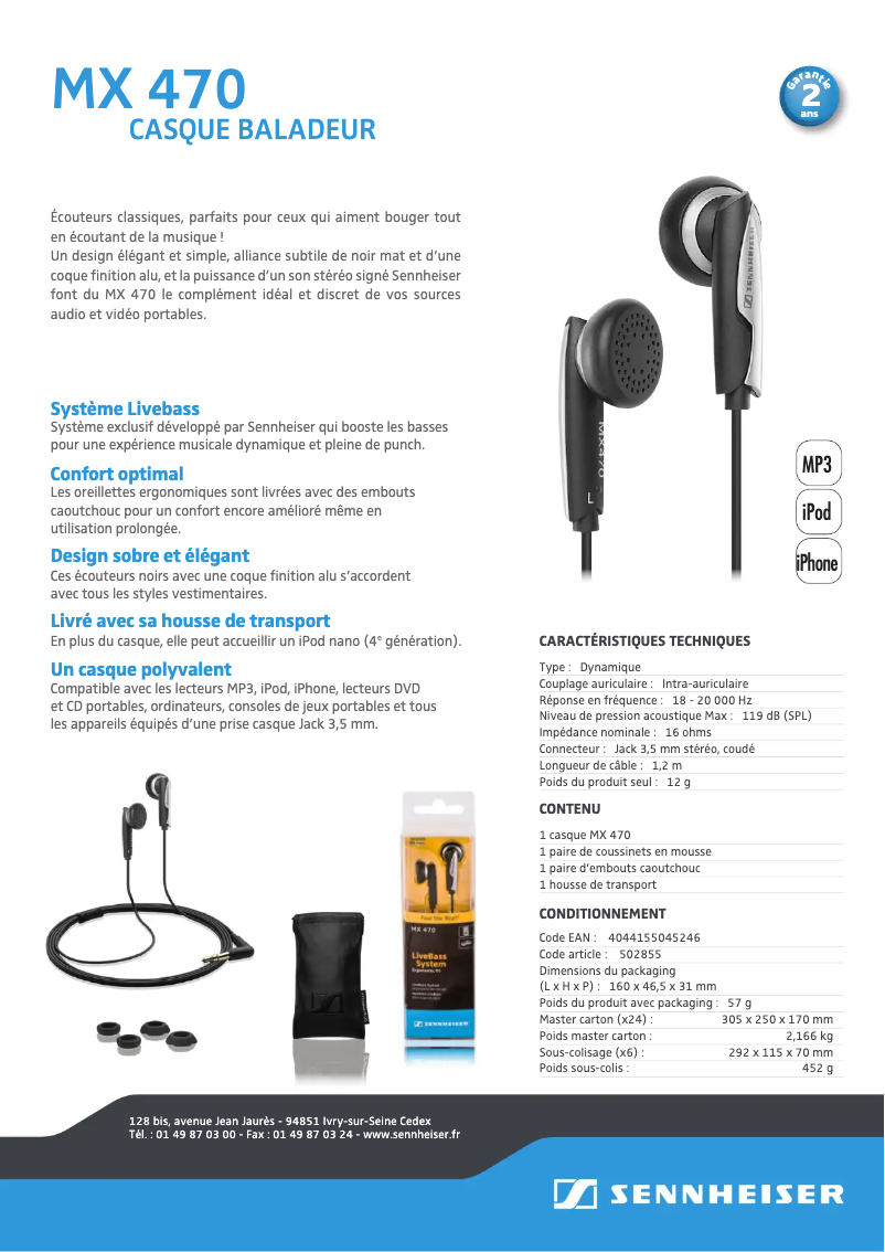 Page 1 de la notice Fiche technique Sennheiser CX 300S