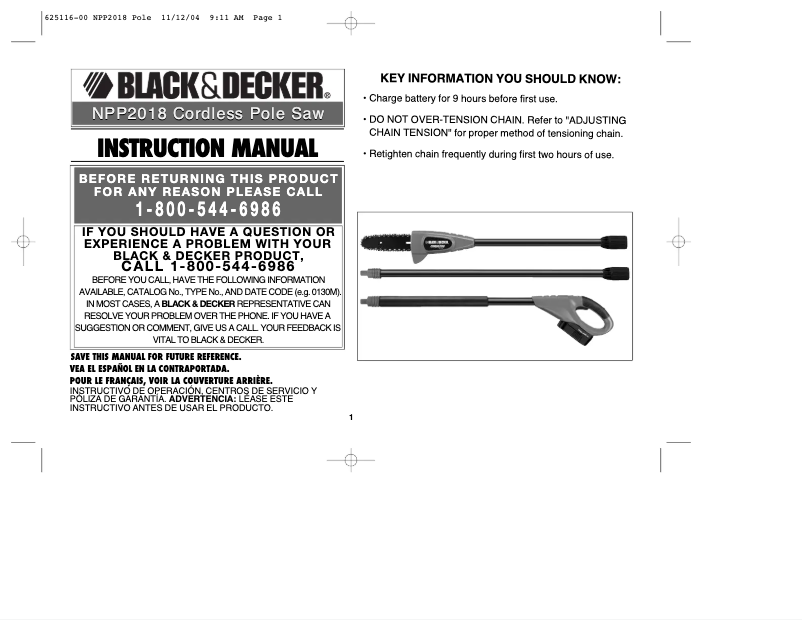 Page 1 de la notice Manuel utilisateur Black & Decker NPP2018