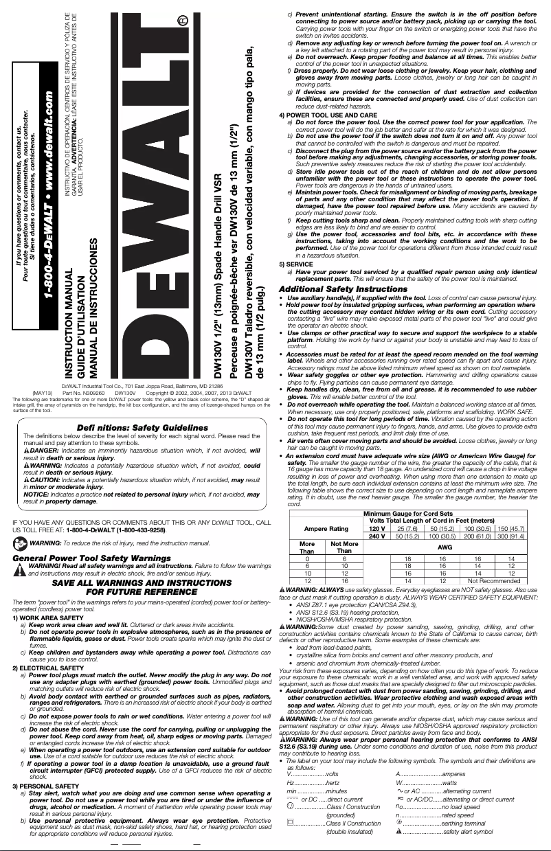 Image de la première page du manuel de l'appareil DW130V