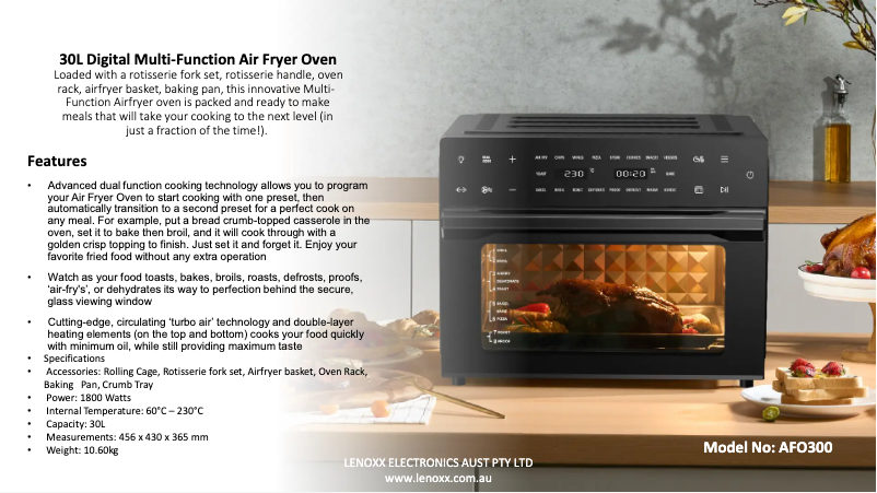 Page 1 de la notice Fiche technique Lenoxx Healthy Choice AFO300