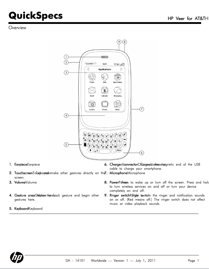 Page 1 de la notice Manuel utilisateur HP Veer