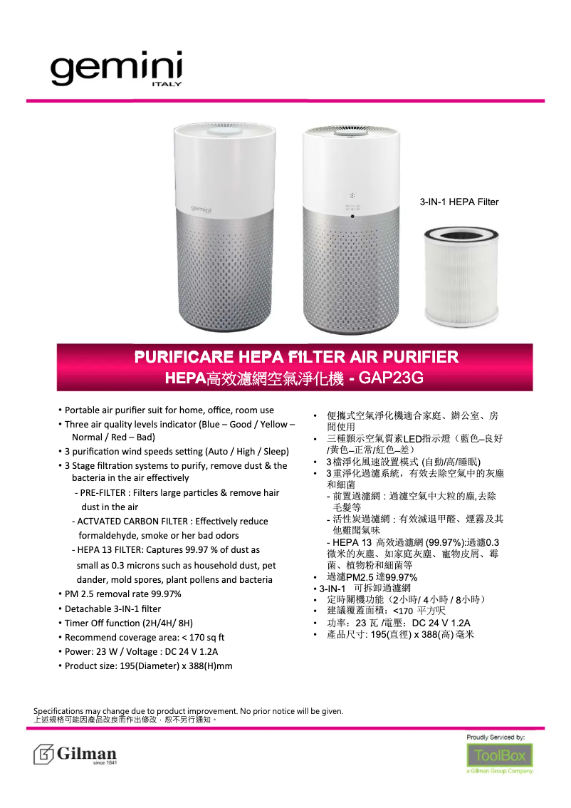 Page 1 of the manual Catalogue Gemini GAP23G