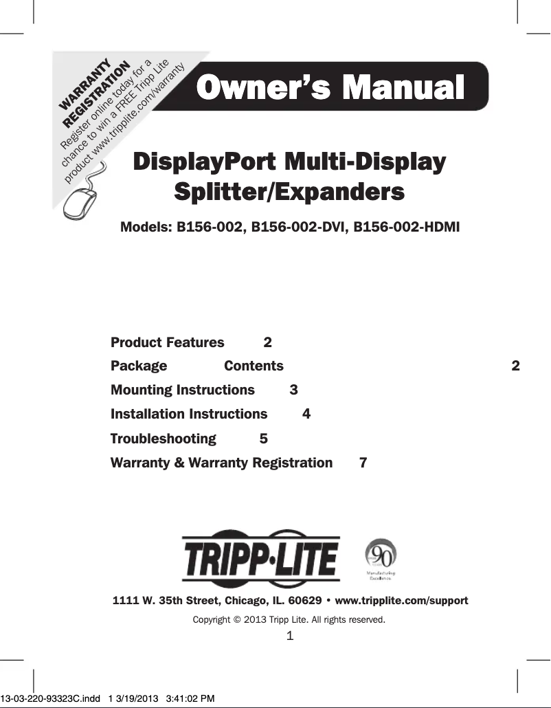 Page 1 de la notice Manuel utilisateur Tripp Lite B156-002